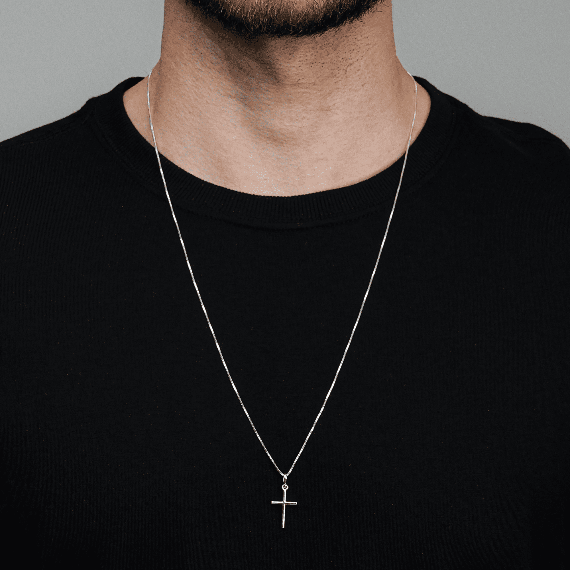 Colar Masculino 70cm de Cruz Lisa em Prata 925 - Imagem 2