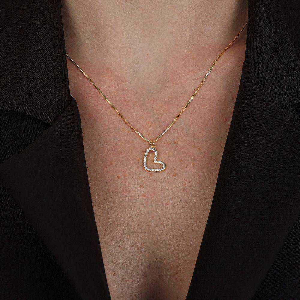 Colar Dourado de Coração Irregular Vazado com Zircônia - Imagem 2