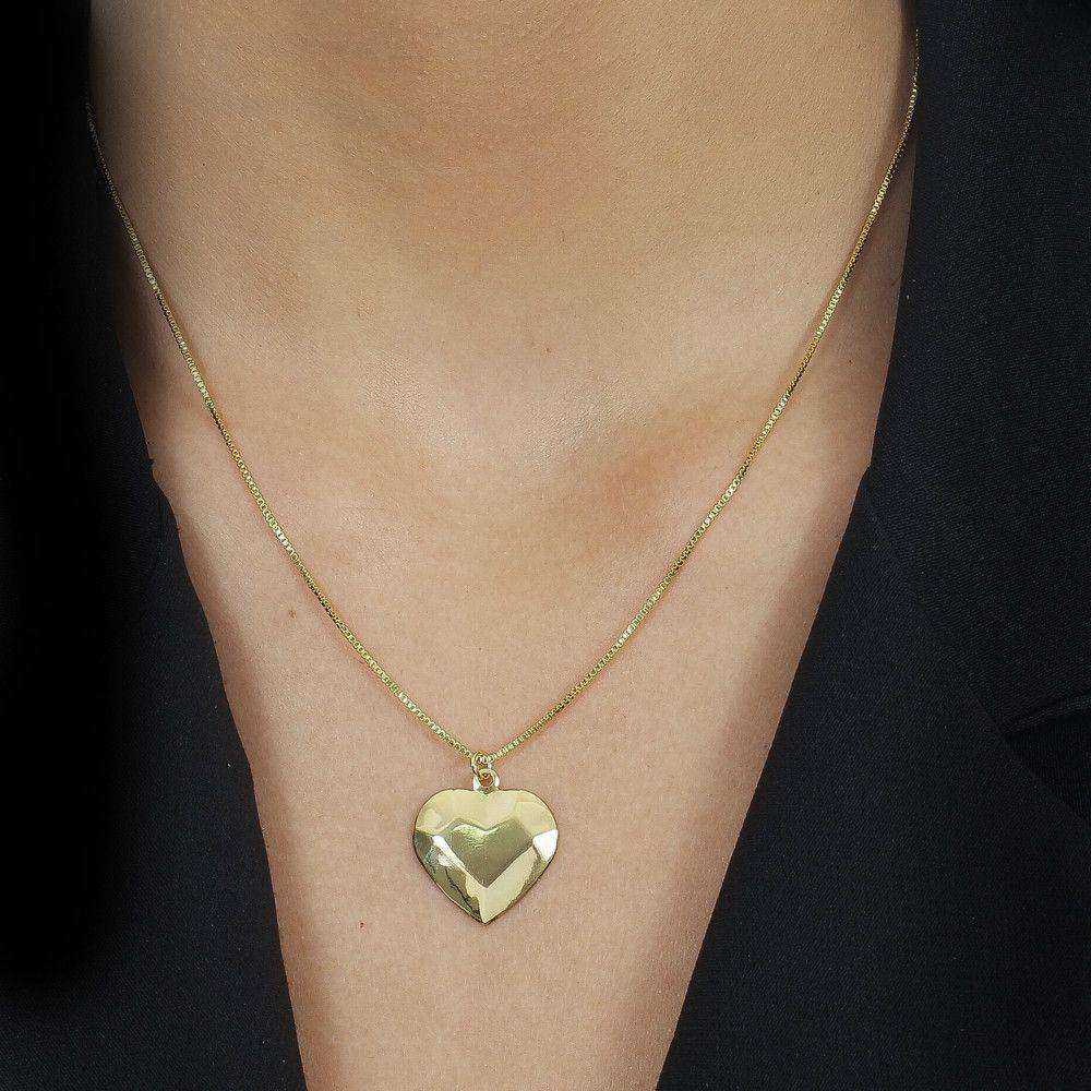 Colar Dourado de Coração Traços Retos - Imagem 2