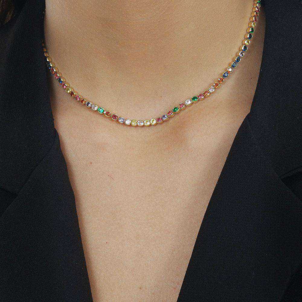 Colar Dourado Chocker Riviera Pedras Coloridas - Imagem 2