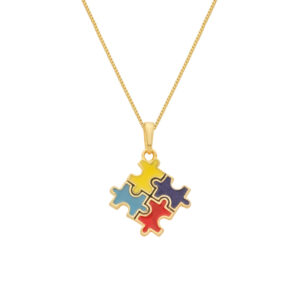 Colar Dourado Autismo Formato Quebra-Cabeça