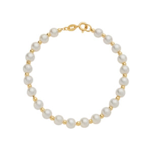 Pulseira Dourada de Pérolas e Bolinhas