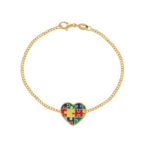 Pulseira Dourada Autismo Formato Coração