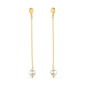 Brinco Dourado de Corrente com Pérola