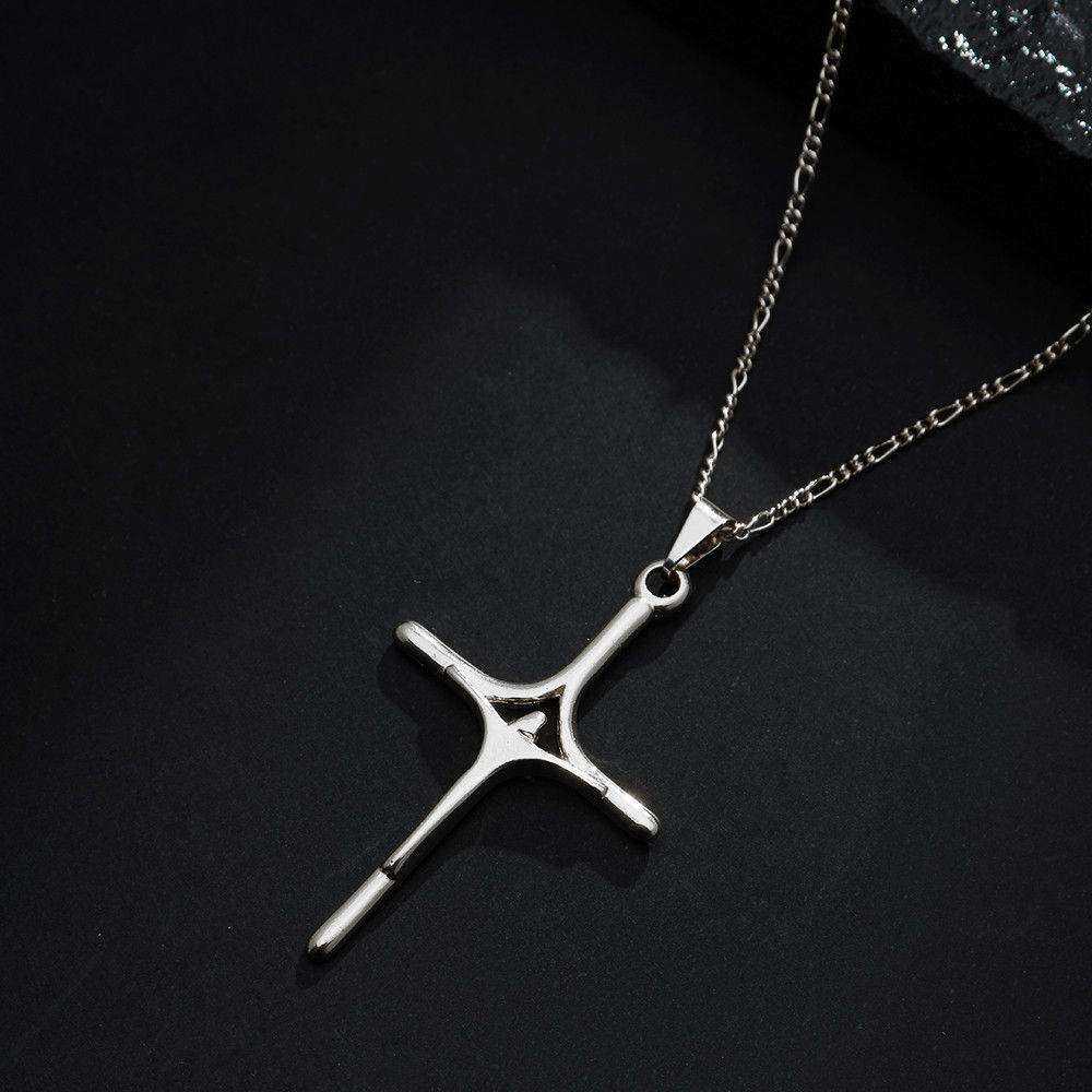 Pingente Prateado Crucifixo Minimalista - Imagem 3