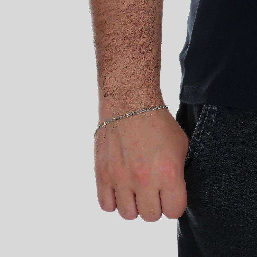 Pulseira Prateada Masculina Elo 3 por 1 - 4mm - Imagem 2